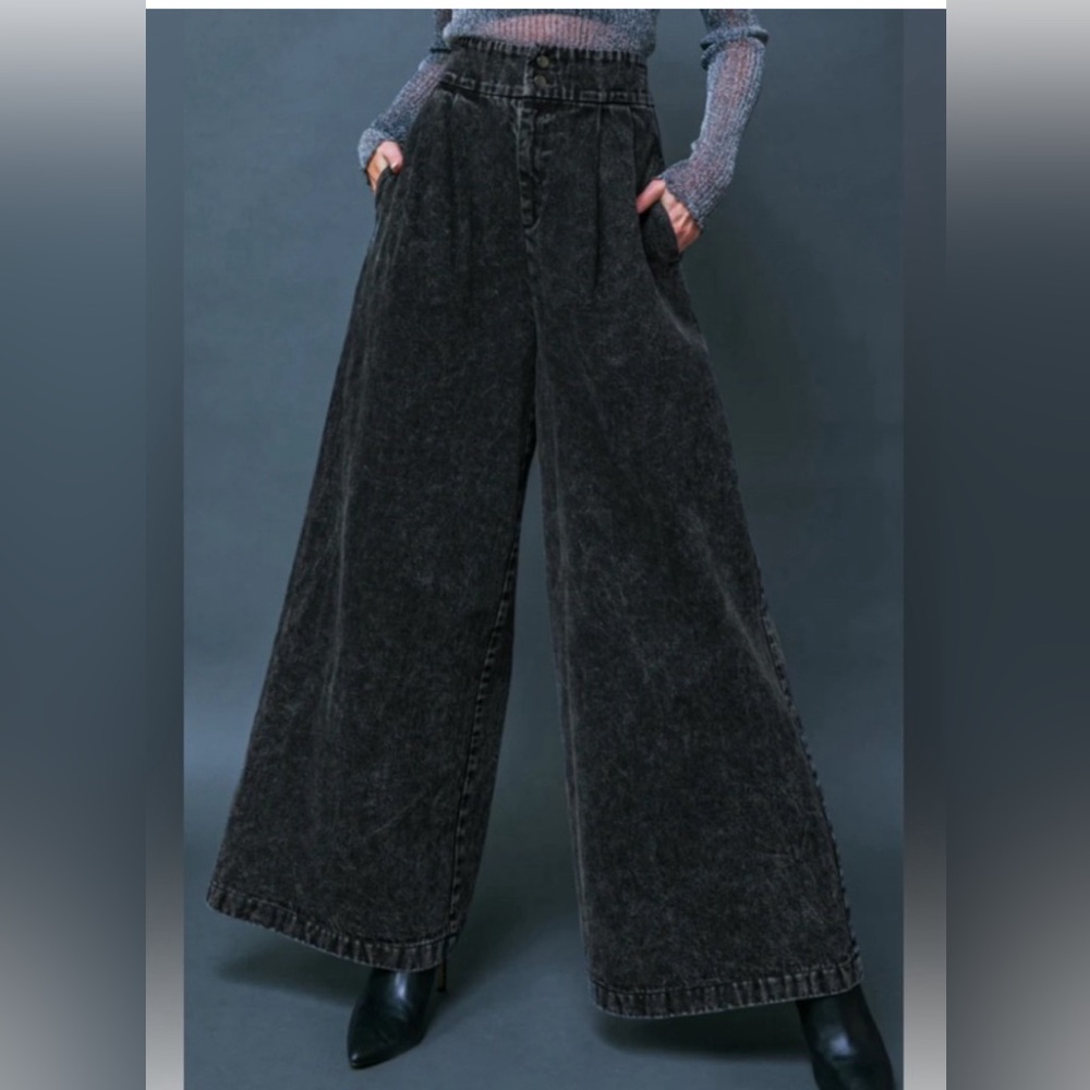 Free Market by Flying Tomato High Waisted Wide Leg Denim Pant